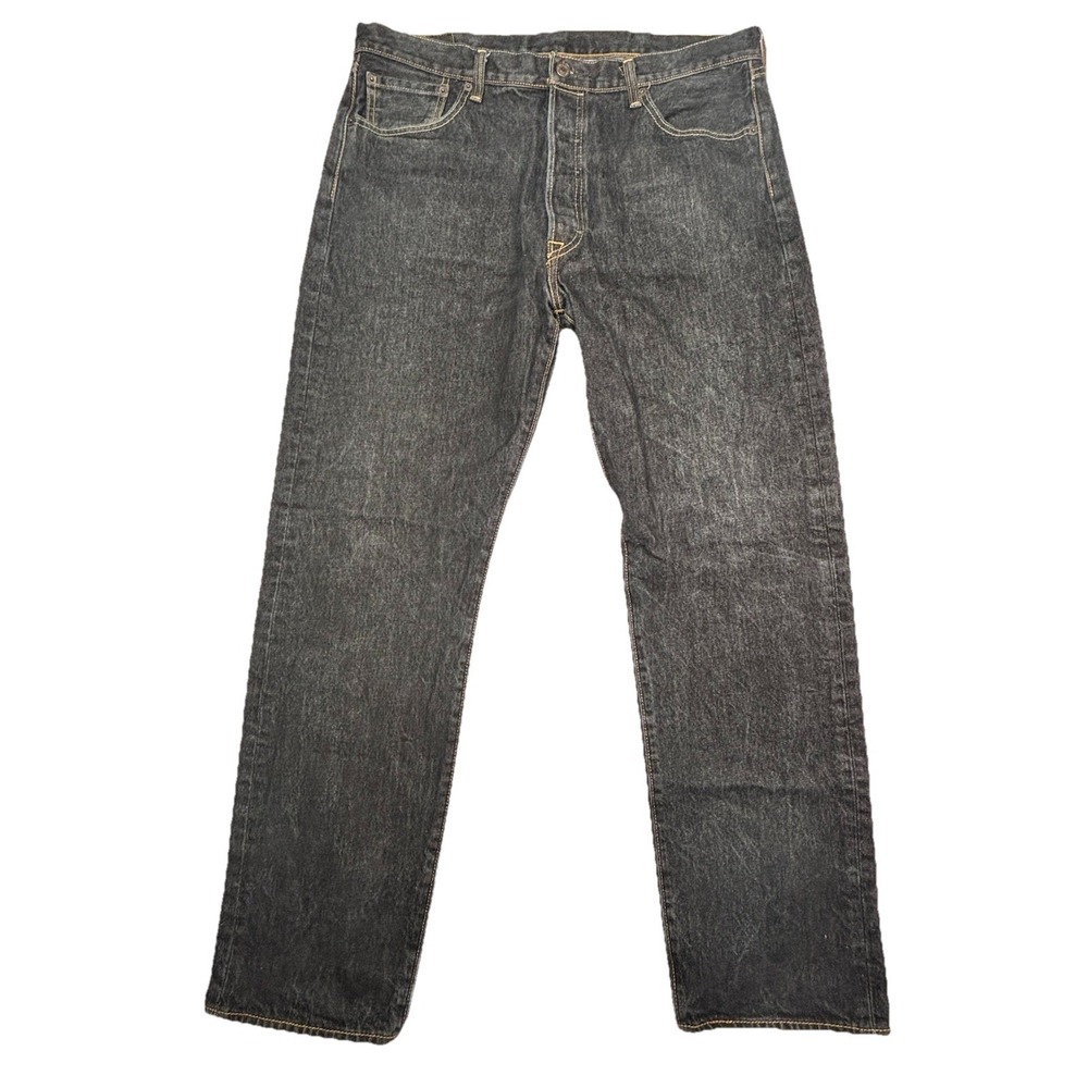 Levis 501 Jeans Mens 38x34 Black Wash Straight Leg Button Fly Denim Dark Classic